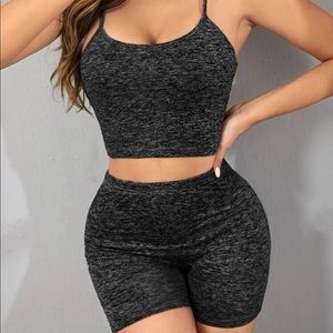 Solid crop top with matching biker shorts